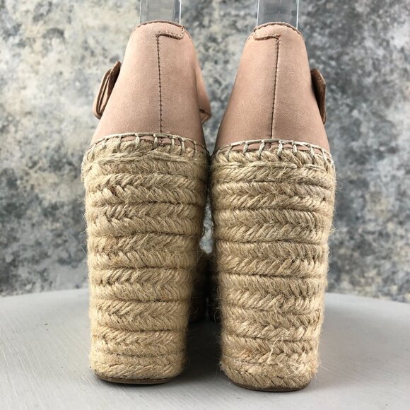 Marc Fisher Women's Size 6M Lalida Pink Cream Leather Peep Toe Espadrille Wedges - Picture 6 of 14